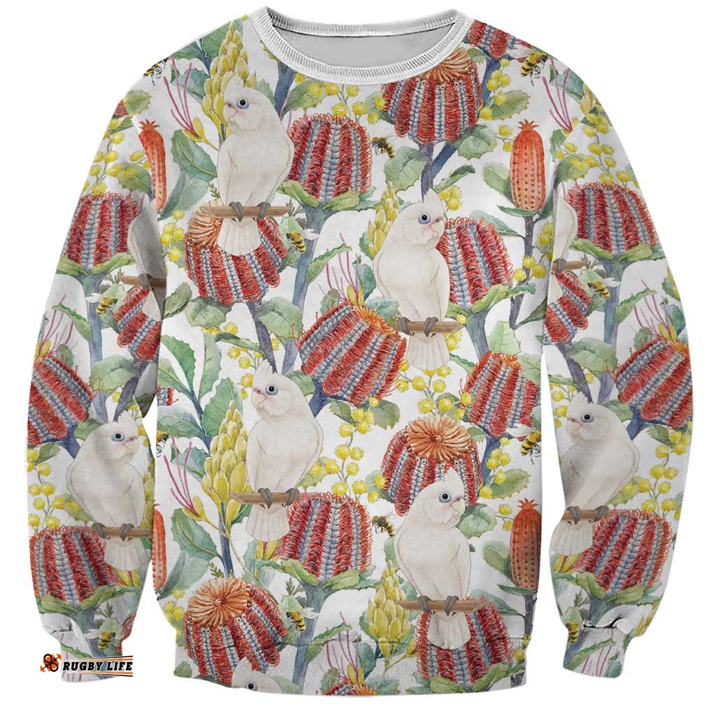 Little Corella Australia Cockatoo Sweatshirt Cacatua Sanguinea Banksia Seamless White LT14
