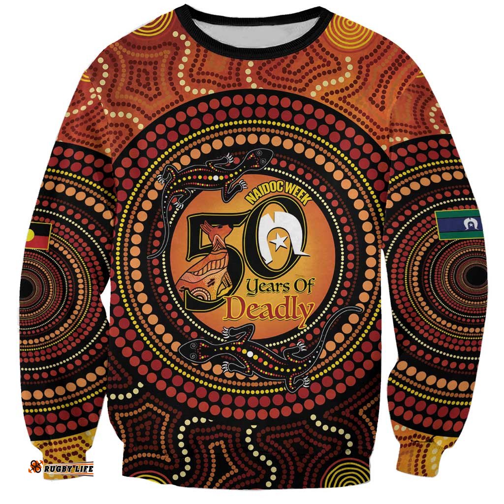NAIDOC Week 2026 Personalised Sweatshirt 50 Years of Deadly Lizard Kangaroo Aboriginal Art LT14
