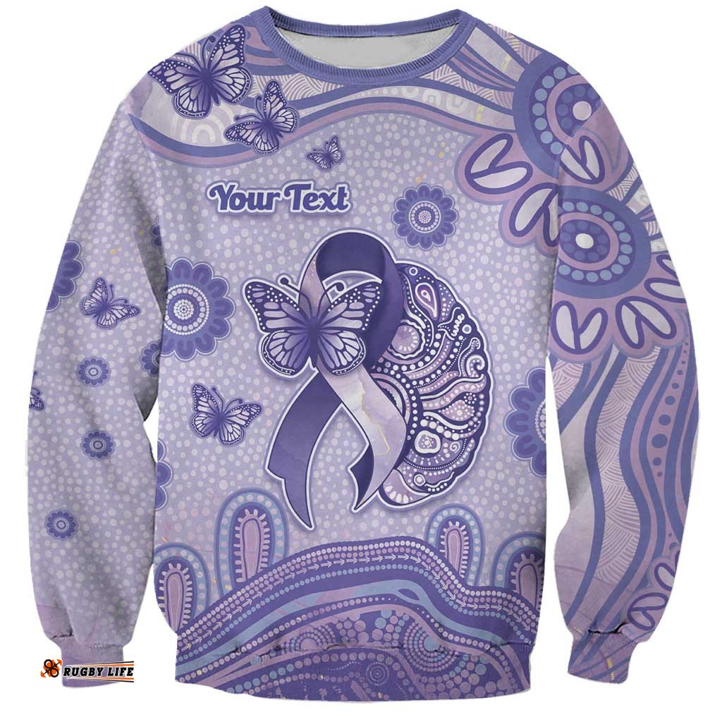 Personalised Epilepsy Awareness Sweatshirt Purple Ribbon Butterfly And Brain Aboriginal Art DT05