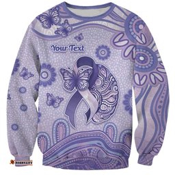 Personalised Epilepsy Awareness Sweatshirt Purple Ribbon Butterfly And Brain Aboriginal Art DT05