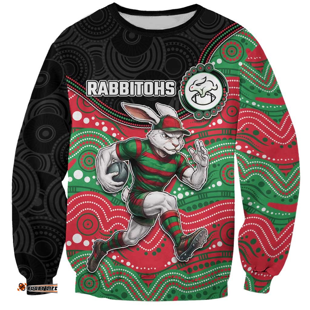 Custom Rabbitohs Sweatshirt Rabbit Mascot With Aboriginal Indigenous DT05