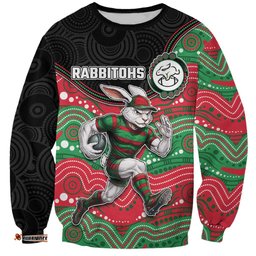 Custom Rabbitohs Sweatshirt Rabbit Mascot With Aboriginal Indigenous DT05