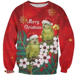 New Zealand Kakapo Christmas Sweatshirt Owl Parrot Santa Sliver Fern Manuka - Red LT14
