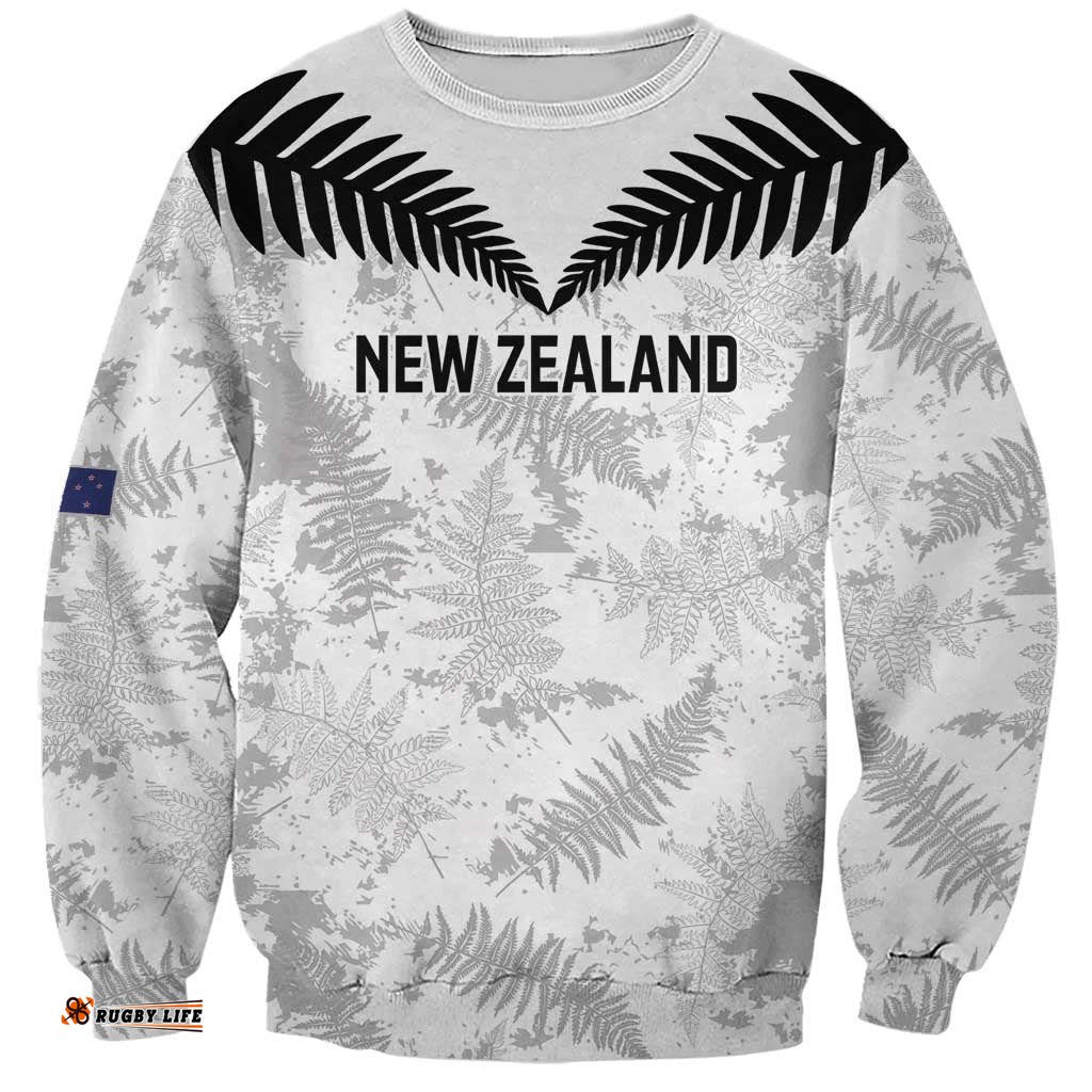 Custom New Zealand Silver Fern Football Sweatshirt Go Aotearoa Grunge White LT14