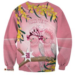 Personalised Galah Australia Day Sweatshirt 26th January Golden Wattle Pink Color LT14