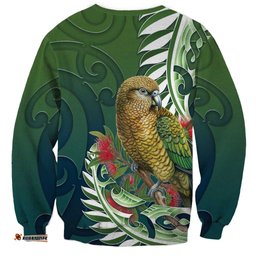 New Zealand Kea Bird Sweatshirt With Maori Koru Fern LT05