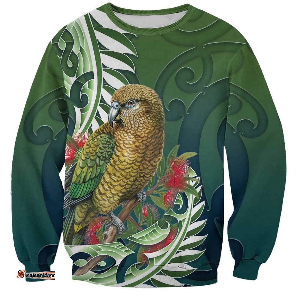 New Zealand Kea Bird Sweatshirt With Maori Koru Fern LT05