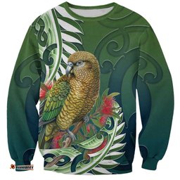 New Zealand Kea Bird Sweatshirt With Maori Koru Fern LT05