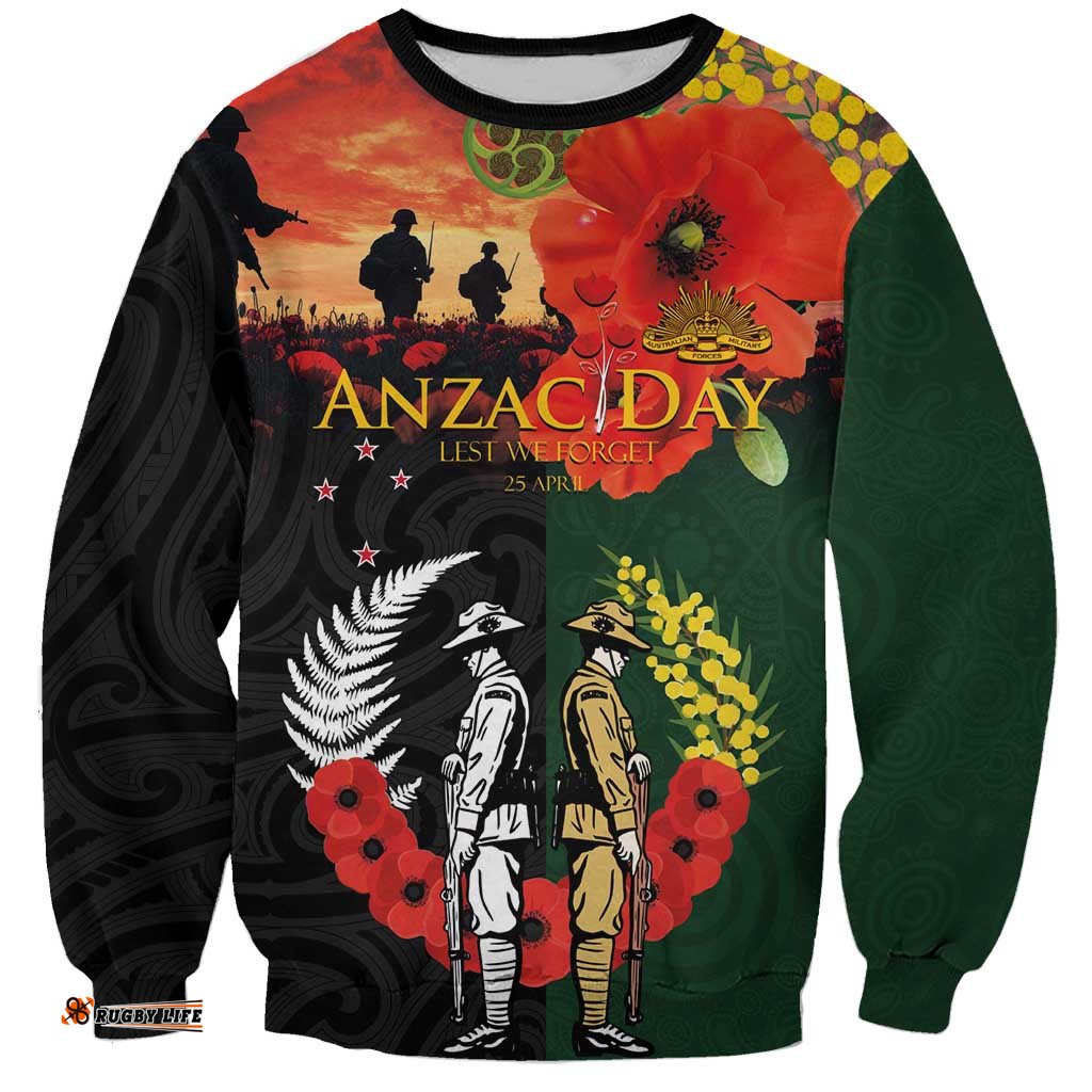 New Zealand and Australia ANZAC Day Sweatshirt Lest We Forget Indigenous and Maori Pattern LT03
