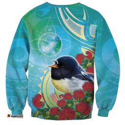 New Zealand Tomtit Sweatshirt Maori Koru With Pohutukawa Galaxy Style LT05