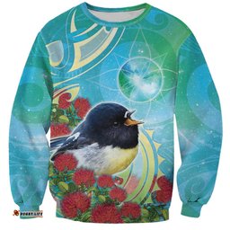 New Zealand Tomtit Sweatshirt Maori Koru With Pohutukawa Galaxy Style LT05