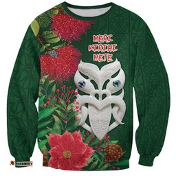 Maori Wheku Meri Kirihimete Personalised Sweatshirt All Green Indigenous Maori Motif LT9