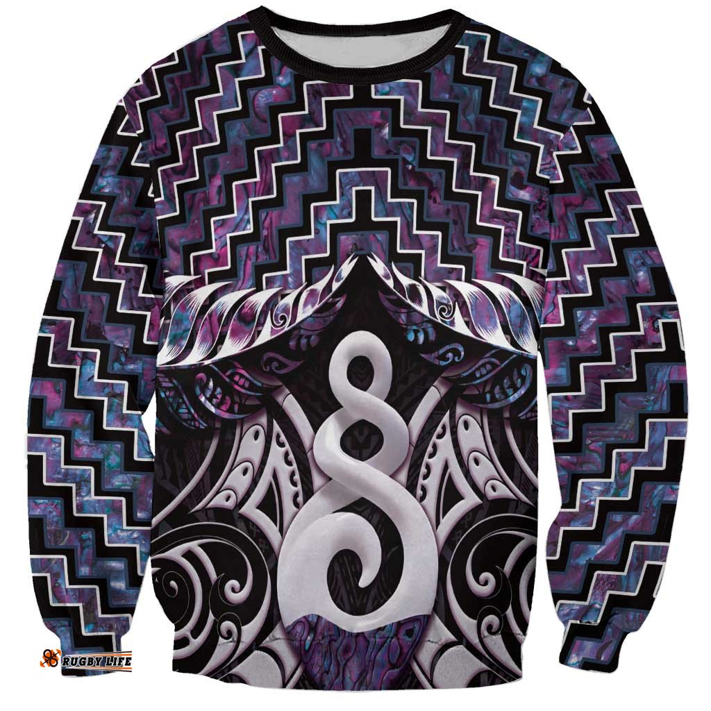 New Zealand Maori Sweatshirt Poutama Pikorua Purple Paua Shell LT05