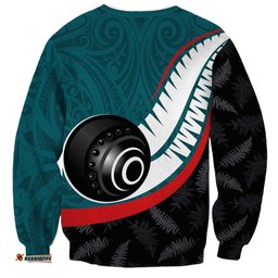 Personalised Aotearoa Lawn Bowls Sweatshirt Maori and Silver Fern Sporty Style Teal Color LT03