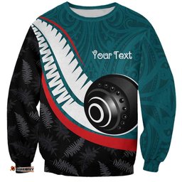 Personalised Aotearoa Lawn Bowls Sweatshirt Maori and Silver Fern Sporty Style Teal Color LT03