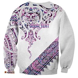 Mawhero Paua shell Kowhaiwhai Taniko Personalised Sweatshirt Manta Ray Shark-Turtle Maori Tribal Style LT9