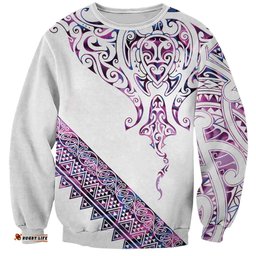 Mawhero Paua shell Kowhaiwhai Taniko Personalised Sweatshirt Manta Ray Shark-Turtle Maori Tribal Style LT9