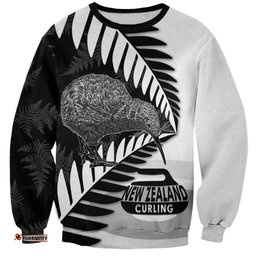 New Zealand Silver Fern Curling Personalised Sweatshirt Aotearoa Kiwi Ponga Black White Version LT14