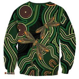 Green Indigenous Dragonfly Australia Sweatshirt Aboriginal Art LT14