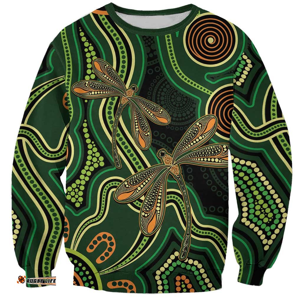 Green Indigenous Dragonfly Australia Sweatshirt Aboriginal Art LT14
