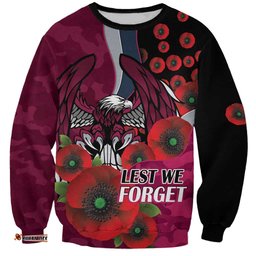 Manly Warringah Sea Eagles ANZAC Personalised Sweatshirt Lest We Forget Poppy Camo LT9