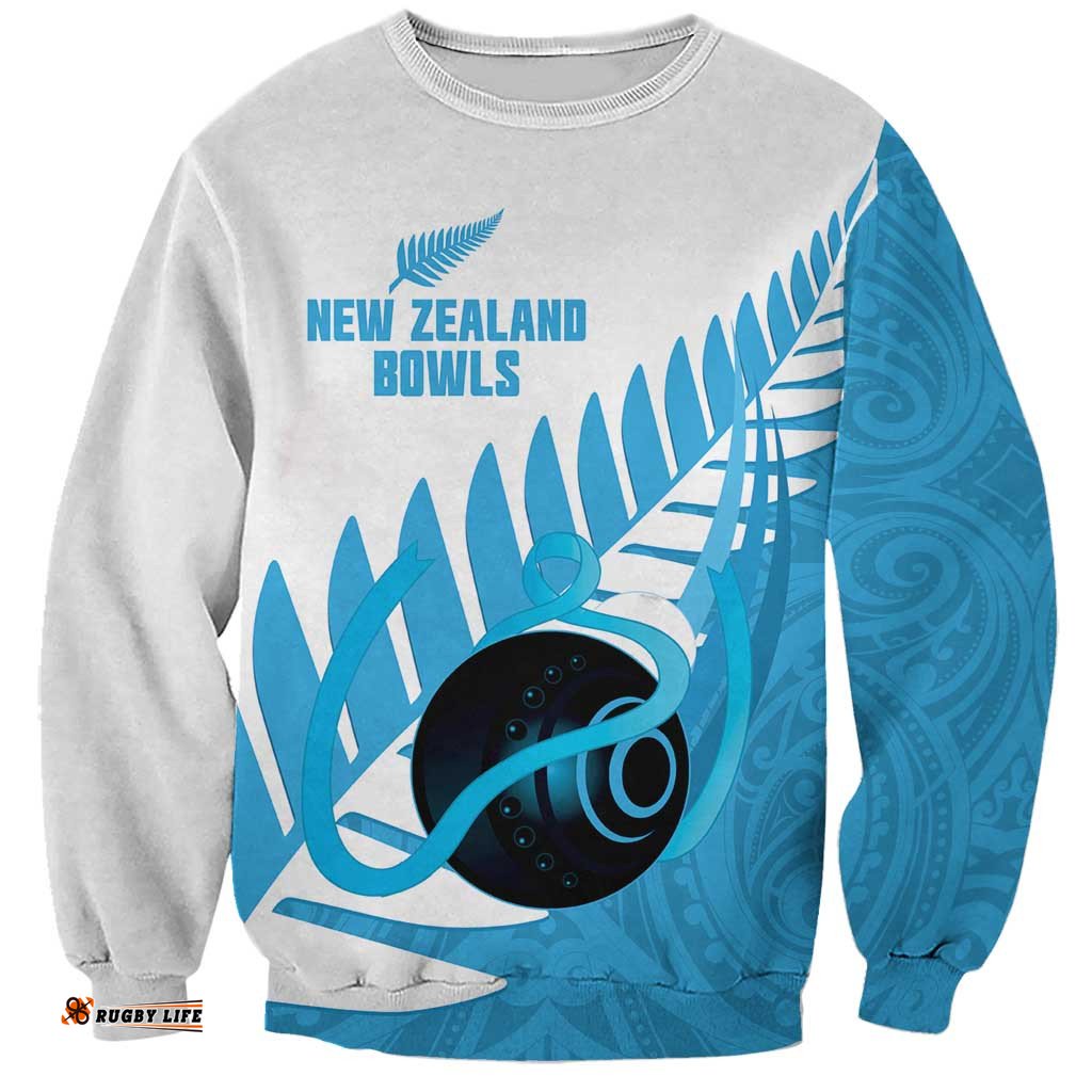New Zealand Lawn Bowls Prostate Cancer Custom Sweatshirt Aotearoa Maori Silver Fern Blue Ribbon LT14