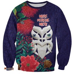 Maori Wheku Meri Kirihimete Personalised Sweatshirt All Blue Indigenous Maori Motif LT9