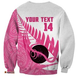 New Zealand Lawn Bowls Breast Cancer Custom Sweatshirt Aotearoa Maori Silver Fern Pink Ribbon LT14
