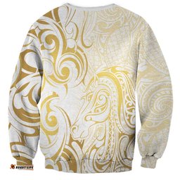 Gold And White Aoteara Horse Racing Sweatshirt NZ Maori Pattern LT14