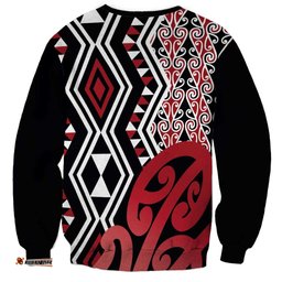 New Zealand Sweatshirt Aotearoa Kowhaiwhai Mix Taniko Art - Red LT14