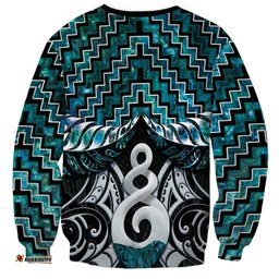 New Zealand Maori Sweatshirt Poutama Pikorua Turquoise Paua Shell LT05