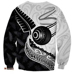Personalised Aotearoa Lawn Bowls Sweatshirt Maori and Silver Fern Half Style LT03