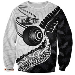 Personalised Aotearoa Lawn Bowls Sweatshirt Maori and Silver Fern Half Style LT03