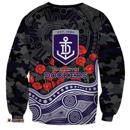 Fremantle Dockers ANZAC Day Sweatshirt Indigenous Dot Art with Poppy Flower Tribute TS04