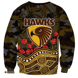 Hawthorn Hawks ANZAC Day Sweatshirt Indigenous Dot Art with Poppy Flower Tribute TS04