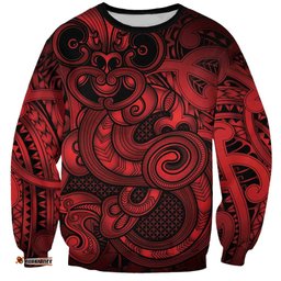 Aotearoa Maori Hei Tiki Sweatshirt Whero Kowhaiwhai Puhoro Motif LT9