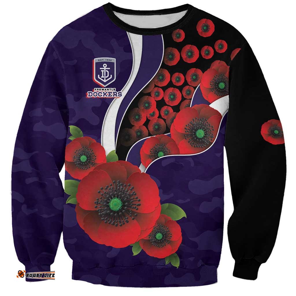 Fremantle Dockers ANZAC Personalised Sweatshirt Lest We Forget Poppy Camo LT9