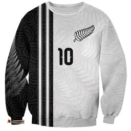 Custom New Zealand Football Sweatshirt Silver Fern and Maori Tribal Black White Half Sporty Style LT03