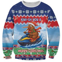 New Zealand Christmas Sweatshirt Funny Jet Ride Kiwi Xmas LT05