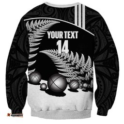 Custom New Zealand Silver Fern Petanque Sweatshirt Aotearoa Maori Pattern LT14