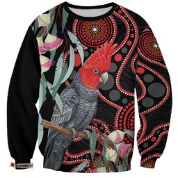 Gang-gang Cockatoo Australia Sweatshirt Eucalyptus Blossoms Aboriginal Art LT14