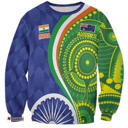 India Vs Australian Cricket Custom Sweatshirt Ashoka Chakra and Aboriginal Together LT9