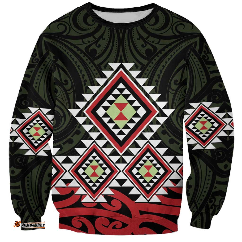 Kia Ora Aotearoa Sweatshirt 2025 Pasifika Maori Taniko Motifs LT14