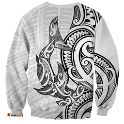 New Zealand Hammerhead Shark Sweatshirt Maori Haehae Mangopare White LT14