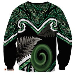 Koru Pounamu Aotearoa Sweatshirt Maori Paua Shell Mix Silver Fern LT14