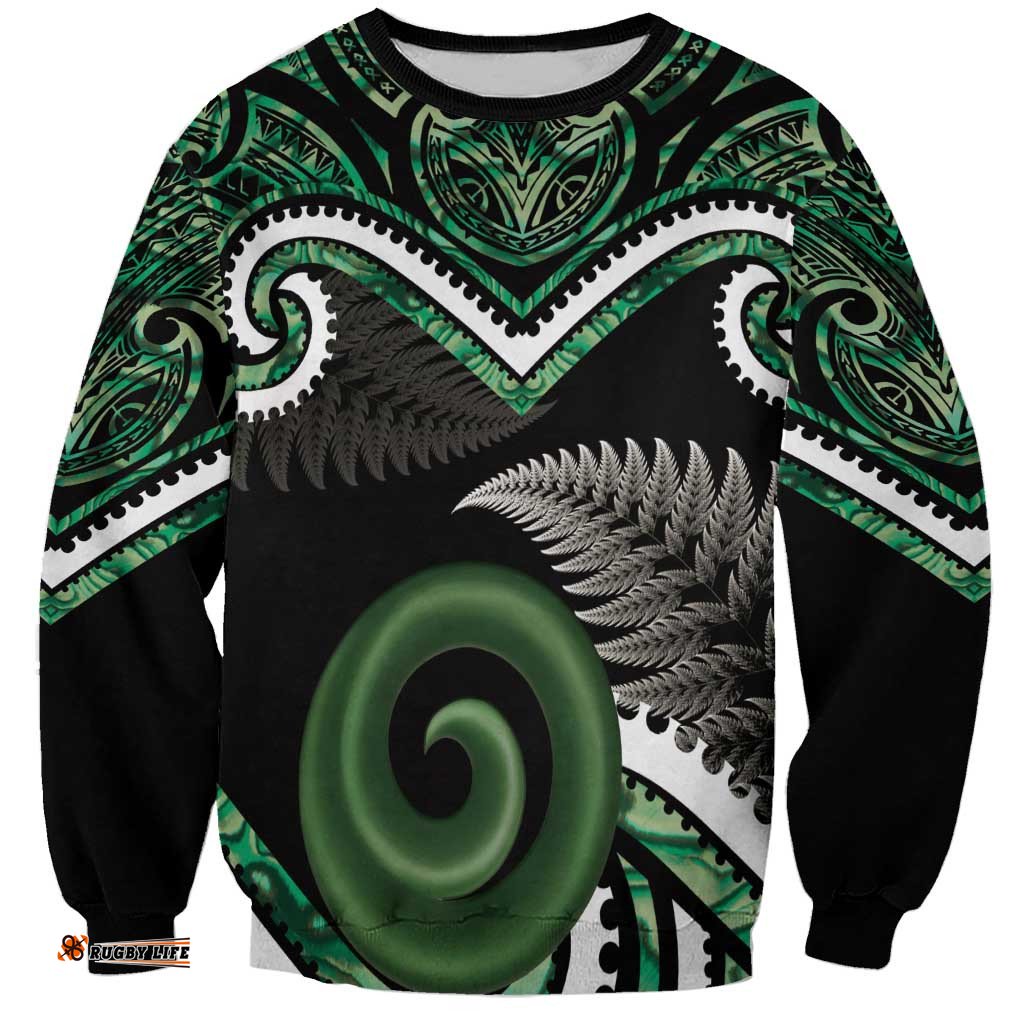 Koru Pounamu Aotearoa Sweatshirt Maori Paua Shell Mix Silver Fern LT14