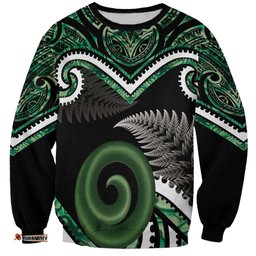 Koru Pounamu Aotearoa Sweatshirt Maori Paua Shell Mix Silver Fern LT14