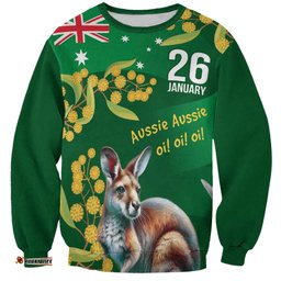 Green Kangaroo and Golden Wattle Personalised Sweatshirt Happy Australia Day 6 January LT9