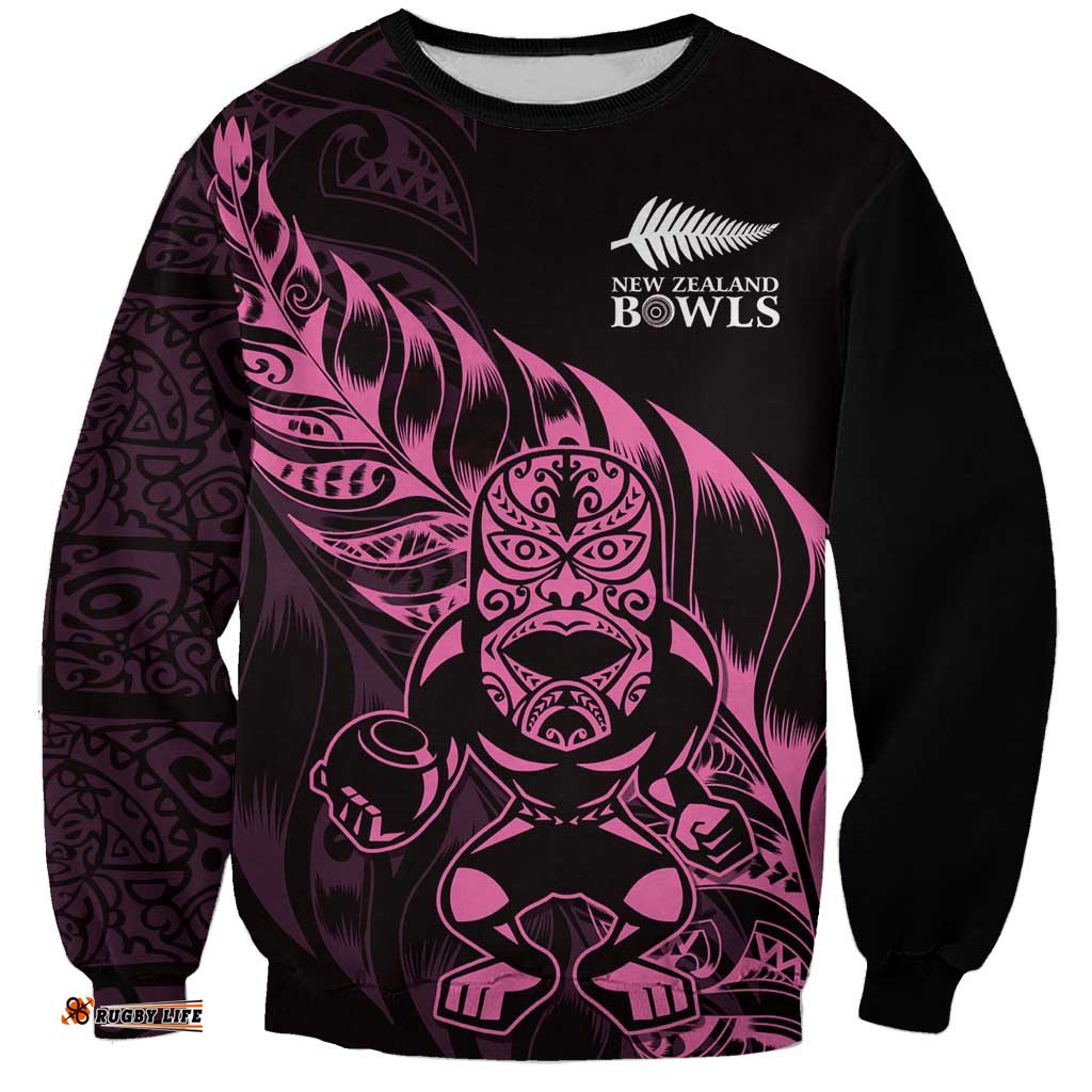 New Zealand Lawn Bowls Custom Sweatshirt Pink Maori Warrior Tribal Silver Fern LT9