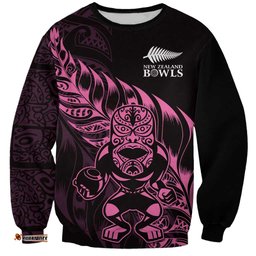 New Zealand Lawn Bowls Custom Sweatshirt Pink Maori Warrior Tribal Silver Fern LT9
